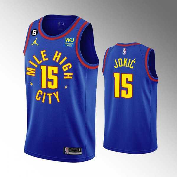 Mens Denver Nuggets #15 Nikola Jokic Blue 2022-23 statement edition Stitched Jersey Dzhi